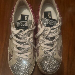 Golden Goose Glitter Low-Top Sneakers in Silver & Pink